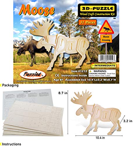 Puzzled 3D Puzzle Moose Wood Craft Construction Model Kit, 31 Pieces Pack
