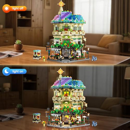 INSOON Flower Cafe House Building Set with Lights for Adults, Modular Kit