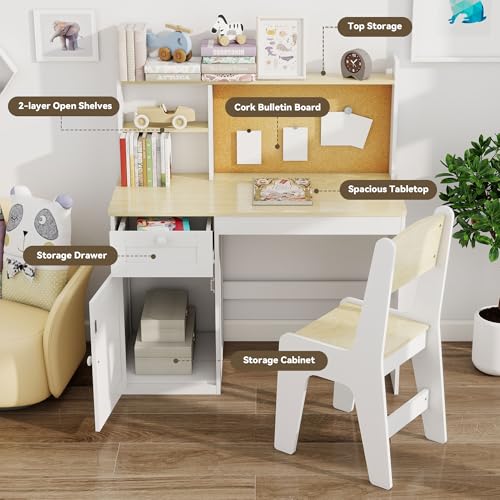 FTZxHKLX Wooden Kids Study Desk and Chair Set for 5-12 Years Old, Natural - color: Natural, size: Regular