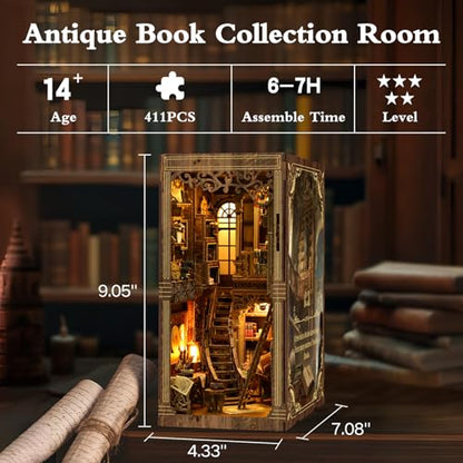 Book Nook Kit, DIY Miniature House Kit, Mini House Building Kit, Miniature Dollhouse Kit for Adults and Teens, 3D Wooden Puzzles with LED Light, Bookshelf Craft Kit (Ancient Book Collection Room) - color: Ancient Book Collection Room