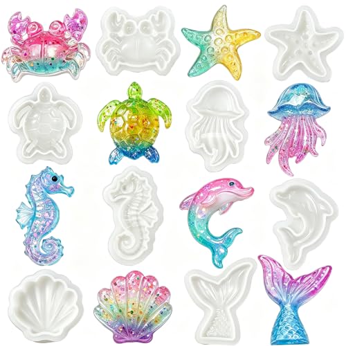 8Pcs Ocean Epoxy Resin Silicone Molds for Casting Keychain Pendant - color: Ocean Animal Resin Mold