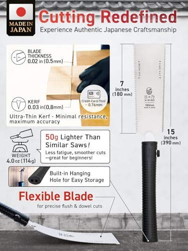 HIBINO Japanese Pull Saw 7 Inch Ryoba | Made in Japan | Double Edge 12/17 TPI Rip & Crosscut Blade | Compact Handsaw for Precision Woodworking, Joinery & Dovetails | Replaceable Blade - size: 7 inch (180mm)