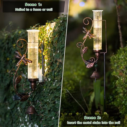 Solar Rain Gauge Outdoor, 7" Tube Dragonfly Rain Gauges - color: Dragonfly