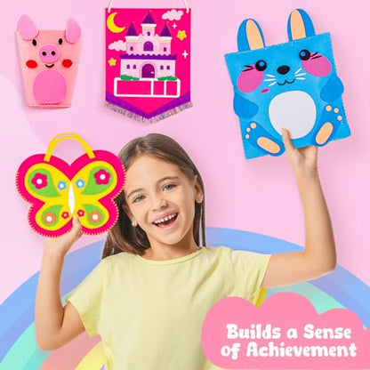 MGparty My First Sewing Kit for Kids - 8 Easy DIY Sewing Crafts with Bunny Pillow & Unicorn Wind Chime, Beginner Learn-to-Sew Craft Set for Girls & Boys Ages 5+, Screen-Free Educational Gift