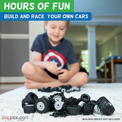 Play Platoon 144 Piece Wheels, Tires & Axles Set, Building Brick Compatible - color: 144 Piece Set of Wheels and Axles