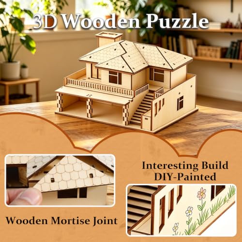 3D Wooden Puzzle for Adults, DIY Miniature Garden Villa Building Two Layer - color: Garden Wood Color 02