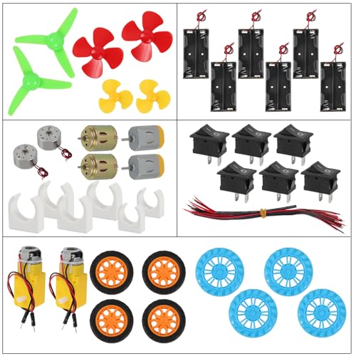 DC Motors Kit DIY Science Projects DC Motor Kit 3V-12V 25000RPM Mini Electric Hobby Motors with Plastic Gears, Battery Holder, Boat Rocker Switch, Shaft Propeller - color: A kit