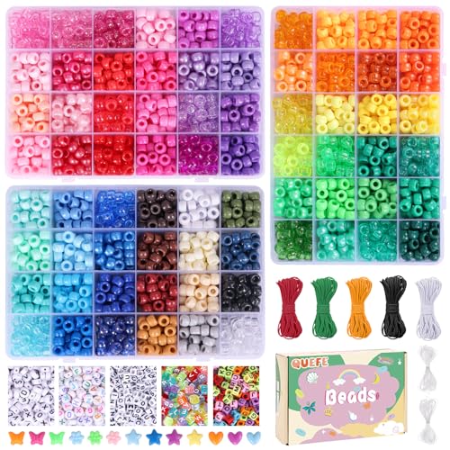 Quefe 72 Colors 4700pcs 9mm Pony Beads Bracelet Kit Kandi Bead - color: 72 colors