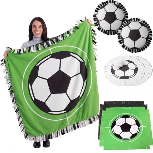 Vicenpal Set of 3 Soccer Tie Blanket & Pillows Craft Kit Dly Soccer Crafts 57 Inch No Sew Fleece Tied Blanket for Sports World 2026 Theme Party Favors Football Fan Gifts Summer Camp Activities - style: Soccer