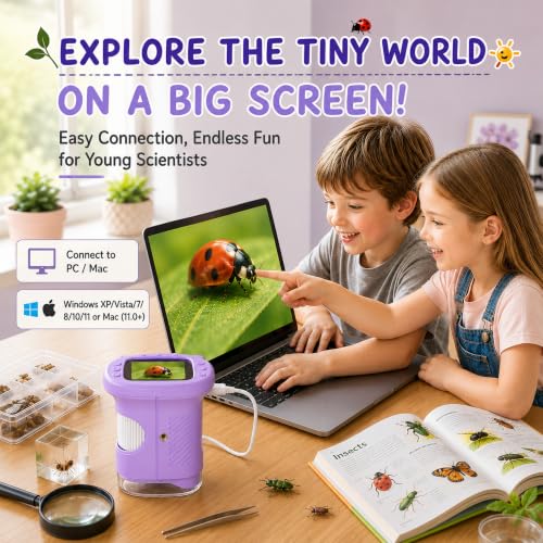 Kids Microscope, 4K 1000X, 2.4" Screen, STEM Toy Ages 4-8, Violet - color: Lavendel