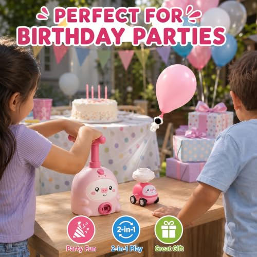 Pink Balloon Launcher Toy Set with 2 Cars & 26 Balloons - color: Pink