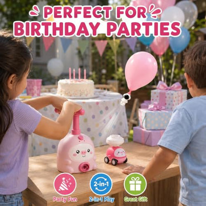 Pink Balloon Launcher Toy Set with 2 Cars & 26 Balloons - color: Pink