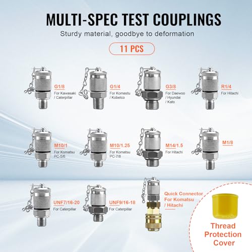 Hydraulic Pressure Test Kit, 250/400/600bar, 3 Gauges 11 Test Couplings 3 Test Hoses, Excavator Hydraulic Test Gauge Set with Portable Carrying Case for Excavator Tractors Construction Machinery - style: 3 Gauges 11 Test Couplings