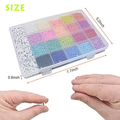 Renashed Beads for Bracelets Kit 10000pcs 3mm Glass Seed Beads Multi Color and 280pcs Alphabet Letter Beads for DIY Jewelry Name Bracelets Making and Crafts