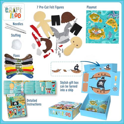 Pirates Sewing Kit for Kids Ages 8-12 - Pre-Cut Felt Pillow Plush Craft - color: Pirates Sewing Kit