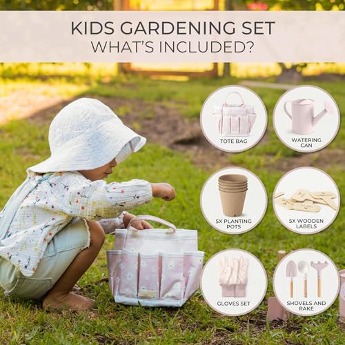 The Ultimate Kids Gardening Set - Safe Toddler Tools for Outdoor Fun - color: Pink