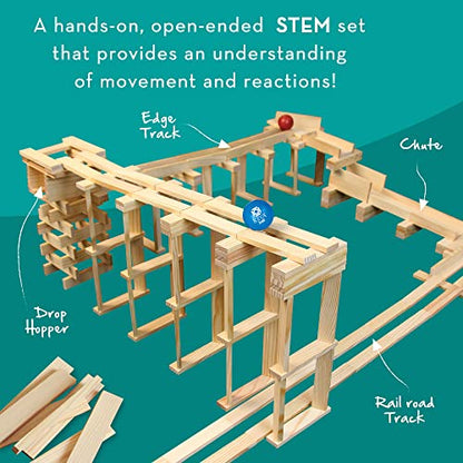 MindWare KEVA Contraptions, Wooden Blocks Building Set, Marble Run Kit, Includes 2 Balls - 200 Planks