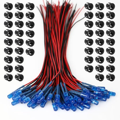 50PCS 5mm Blue Pre-Wired LEDs, 12V with Built-in Resistors - color: Blue / 50 Pcs