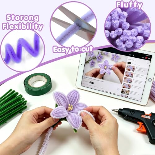 3-Color Purple Pipe Cleaner Flower Kit,150 Pcs Pipe Cleaners Craft - color: Tulip