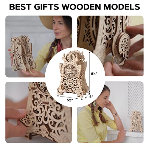 WOODEN.CITY Magic Clock 3D Wooden Puzzle for Adults – Mechanical Table Clock Kit with Working Gears - 140 Laser-Cut Pieces – Build & Display for Adults & Teens - Model Kit Gift