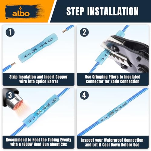 ALBO Heat Shrink Crimp Connectors (Butt 500Pcs Red 22-16 AWG) - color: Butt 500Pcs Red 22-16 AWG