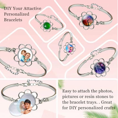 Pendant Trays Set with Glass Cabochon for Jewelry Making Supplies, Floral - color: 8-Flower 01