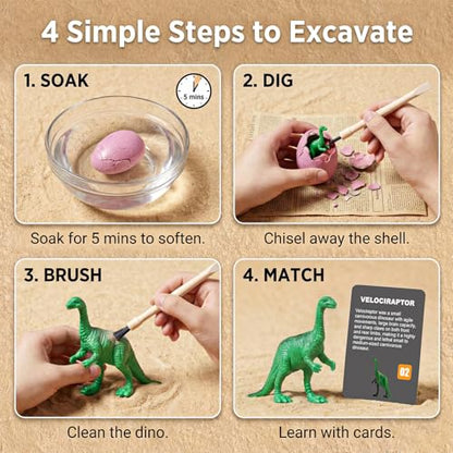 24 Pack Colorful Dinosaur Eggs, Excavation Kit with Learning Cards - style: 24 Dinosaur Eggs(Colorful)