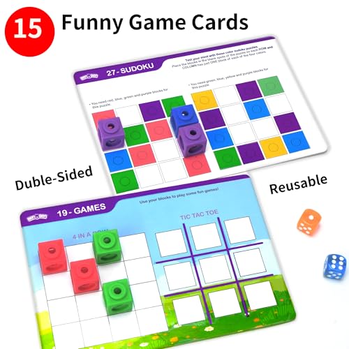 BenBen 100 pcs Number Counting Math Linking Blocks with 15 Activity Cards