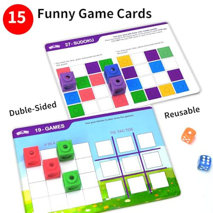 BenBen 100 pcs Number Counting Math Linking Blocks with 15 Activity Cards