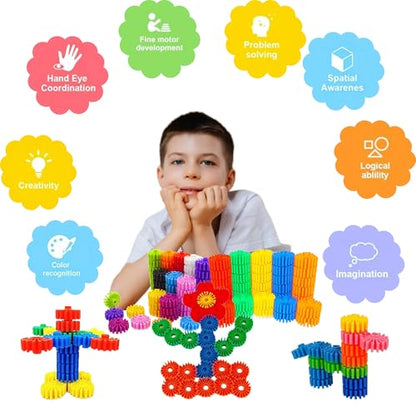 STEM Building Blocks Toys for Kids – Educational and Safe Gear Interlocking Construction Playset – Develop Creativity Preschool Brain Teaser Toys Gift for 3 4 5 Years Old Kids Boys Girls