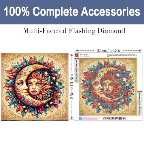 ijbnhd Sun and Moon Diamond Art Kits for Adults Round Full Drill 14x14inch - color: Sun and Moon, size: 14x14in(35x35cm)