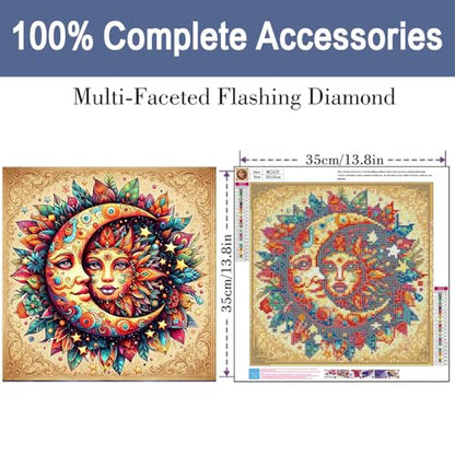 ijbnhd Sun and Moon Diamond Art Kits for Adults Round Full Drill 14x14inch - color: Sun and Moon, size: 14x14in(35x35cm)