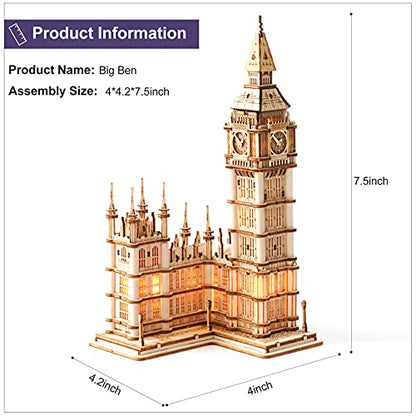 Rowood 3D Puzzles for Adults Wooden Model Kit Adult Craft Kit Gifts for Age 14+ Big Ben - style: Big Ben