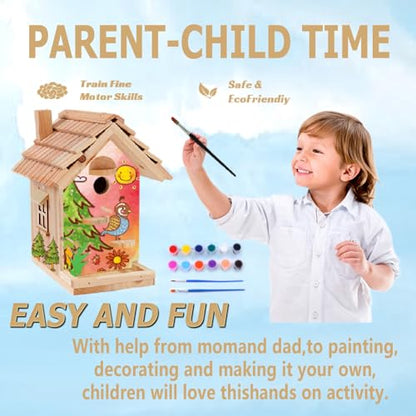 DIY Birdhouse Building Kit for Adults, Wooden Bird Houses to Paint for Kids, Outdoor Woodworking Kits Adult Crafts for Outside(Wood, 6.5in) - style: 6.5 in