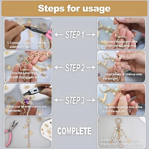 XHFXKCF 823Pcs Beaded Keychain Making Kit, Bag Charm Kit and DIY Crafting - color: Gold