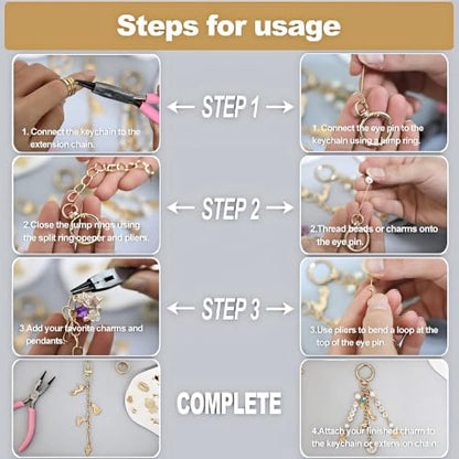 XHFXKCF 823Pcs Beaded Keychain Making Kit, Bag Charm Kit and DIY Crafting - color: Gold