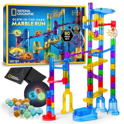 National Geographic Glow-in-the-Dark Marble Run for Kids Ages 8-12 - style: 80-Piece Glowing Set