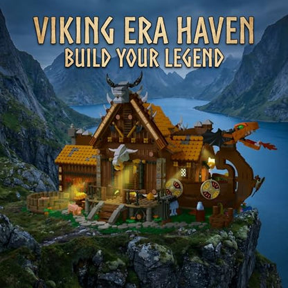 Medieval Viking House Building Set Collectible Model for Adults, Compatible with Lego Farm with Lights Home Office Decor for Adults - 3129PCS