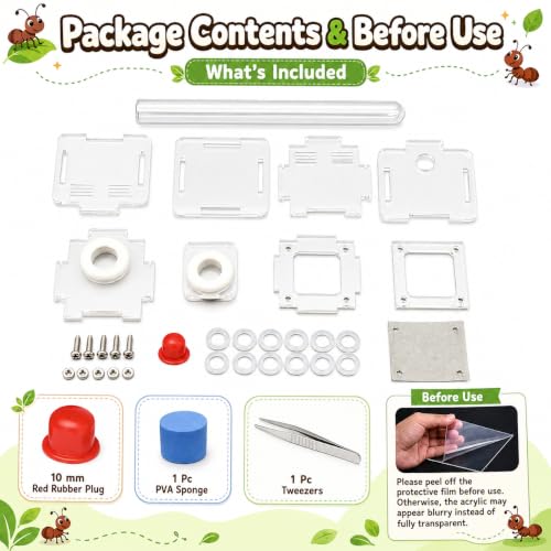 Mini Queen Ant Nest with Test Tube 2 x 2 x 2 Inch 18X180MM Transparent Acrylic Ant Farm for Small Colonies Starter Habitat Observation Formicarium - size: 18mm