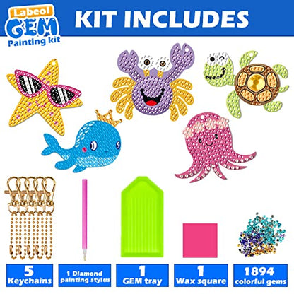 Labeol Diamond Art Kits for Kids with 5D Diamond Creat Your Own GEM Keychains Arts and Crafts for Kids Ages 8-12 Christmas Stocking Birthday Gifts for Kids 6+ - style: Ocean