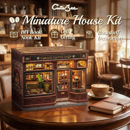 CUTEBEE Book Nook Kit, DIY Miniature House Coffee Shop Dollhouse