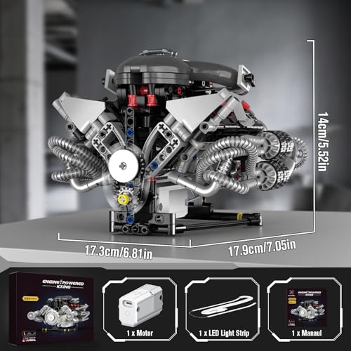 HIGH GODO V8 Engine Building Kit that Works, Build Your Own MOC V8 Engine Model with App Control, Visible Car Engine Model Kit with Motor and Lights, Ideas Gifts for Teens Adults 14+(689 PCS) - style: V8 Engine-E