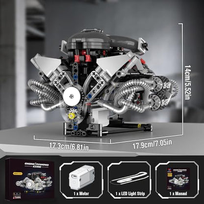HIGH GODO V8 Engine Building Kit that Works, Build Your Own MOC V8 Engine Model with App Control, Visible Car Engine Model Kit with Motor and Lights, Ideas Gifts for Teens Adults 14+(689 PCS) - style: V8 Engine-E