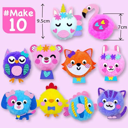 EZCRA Pom Pom Craft Kit - 10-in-1 Unicorn and Animal DIY Set - color: Girly Animal