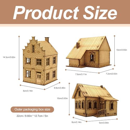 1/72 Scale European House Model Kit – Wooden 3D Puzzle for Adult Hobbyists, Paintable Architectural Display Craft. (Classic) - style: Classic