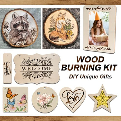K KERNOWO Wood Burning Kit - 156Pcs All-in-One Wood Burning Tool Pen Adjustable Temperature Wood Burner Kit Crafts Gifts for Adults & Teens, Woodburning Kits for Beginner Pyrography - color: Black