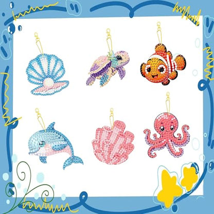 12 PCS Diamond Art Keychain Kits, DIY Diamond Painting Crafts, Beginner Art Kit, Arts & Crafts Gift - color: Marine Animals