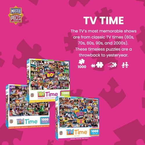 MasterPieces - 1000 Piece Jigsaw Puzzle, Nostalgic 60’s TV Shows Collage, Retro Entertainment Fun for Adults, Family, Kids, Non-Glare Finish, 19.25" x 26.75" - style: 60s Shows