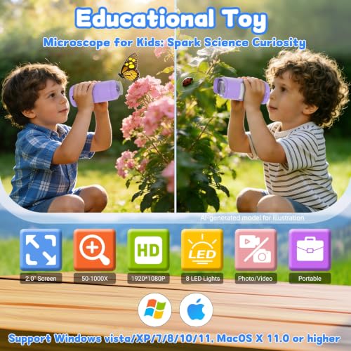 1000X Handheld Digital Microscope for Kids, STEM Educational Toy - color: Purple