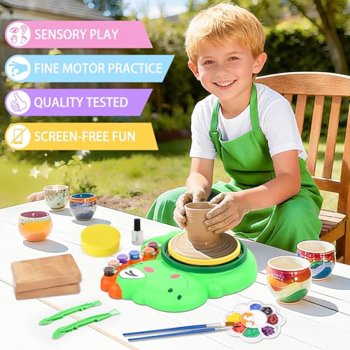 Pottery Wheel for Kids, Dino Craft Kit Arts and Crafts for Kids Ages 6-12 - color: green